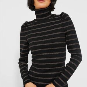 Veronica Beard Black and Gray Striped Turtleneck
